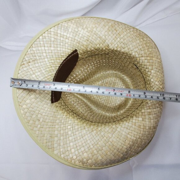 1970's Handwoven Straw Pinch Hat With Green Ribbon Metal Buckle Mens size Small - Picture 8 of 16